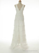 Hot Sale A-line V-neck Cascade Gorgeous Lace Wedding Dresses